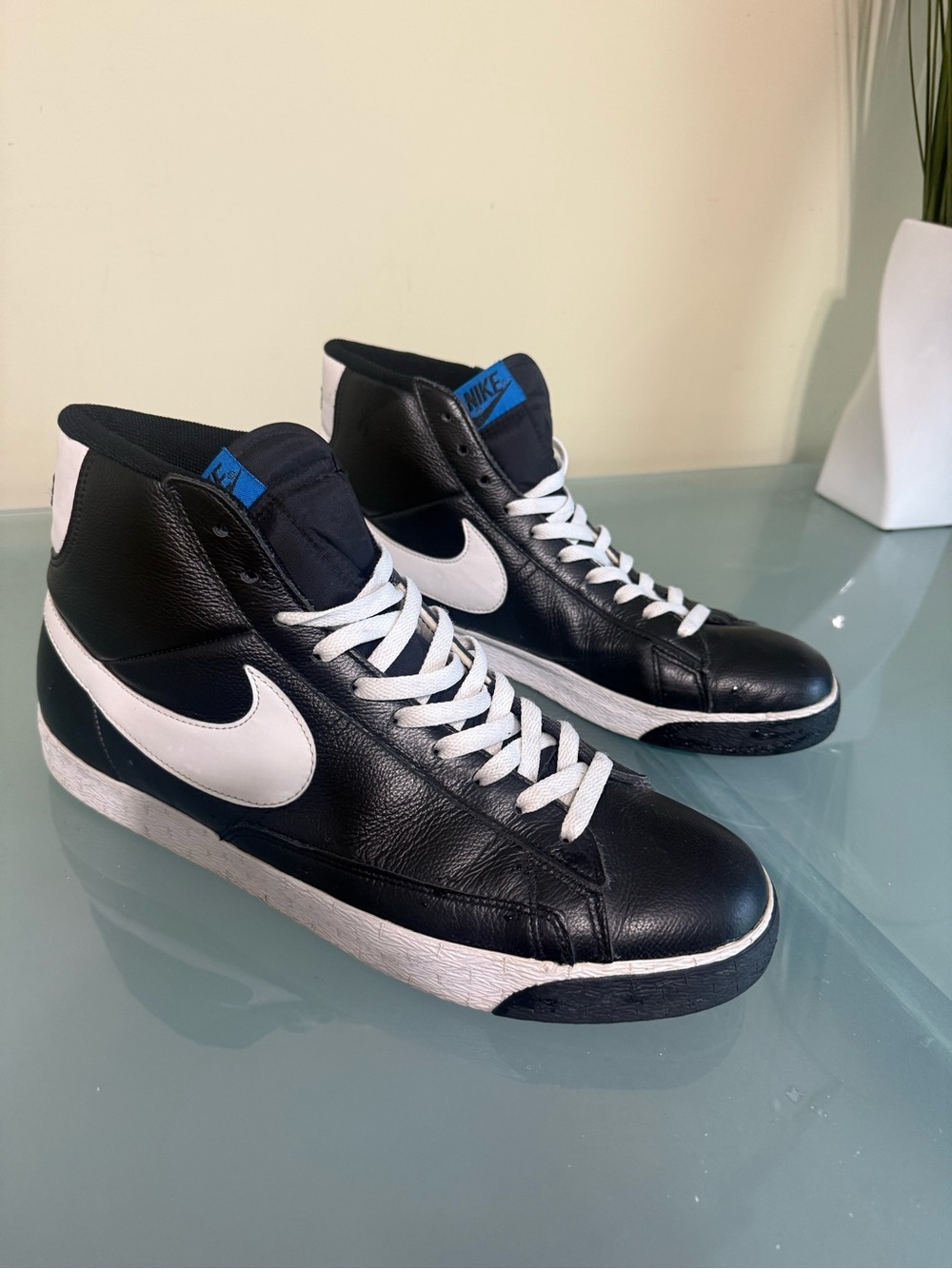 Nike Blazer Men's Leather Black & White High-Top Sneakers Size 13